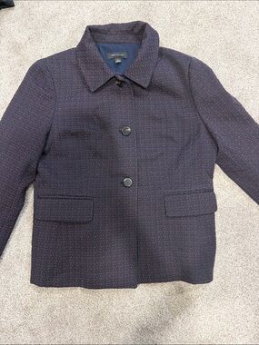 Ann Taylor Navy Blazer with Red Microdot Detail